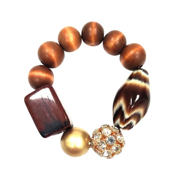 Tigerstars Oversized Wood Marble Beads Stretch Bracelet - Picture 1 of 1